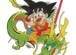 Anime Embroidery Pattern Goku Rides Dragon