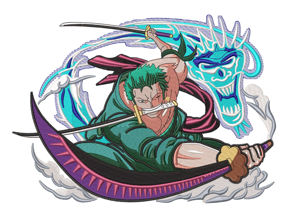 One Piece Zoro Embroidery Design File, One Piece Anime Embroidery Design,  Machine Embroidery File. Zoro Roronoa Design