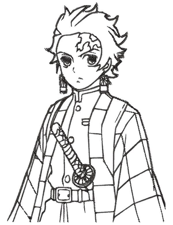 Anime Embroidery Pattern Tanjiro Torso Lineart