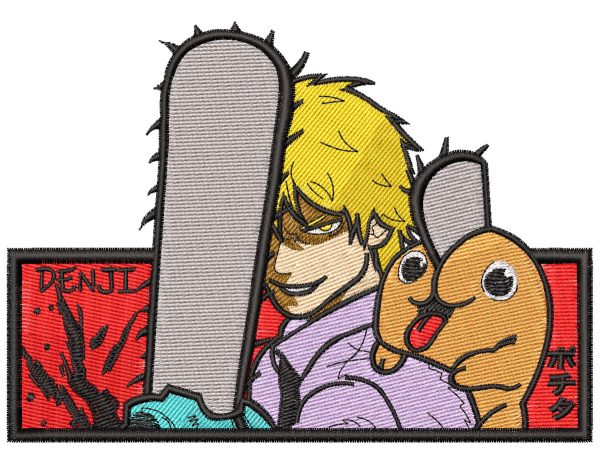 Anime Embroidery Pattern Denji Chainsaw Framed