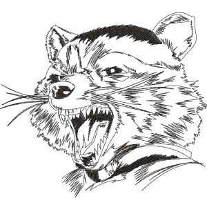Embroidery Pattern Rocket Raccoon Scream Lineart