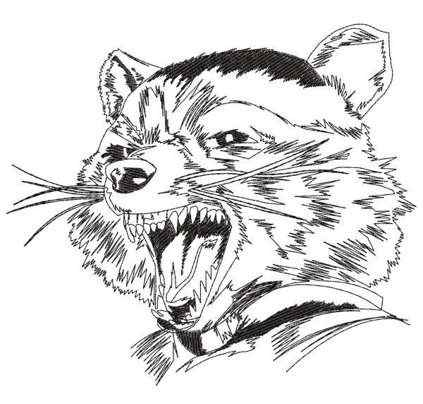 Embroidery Pattern Rocket Raccoon Scream Lineart