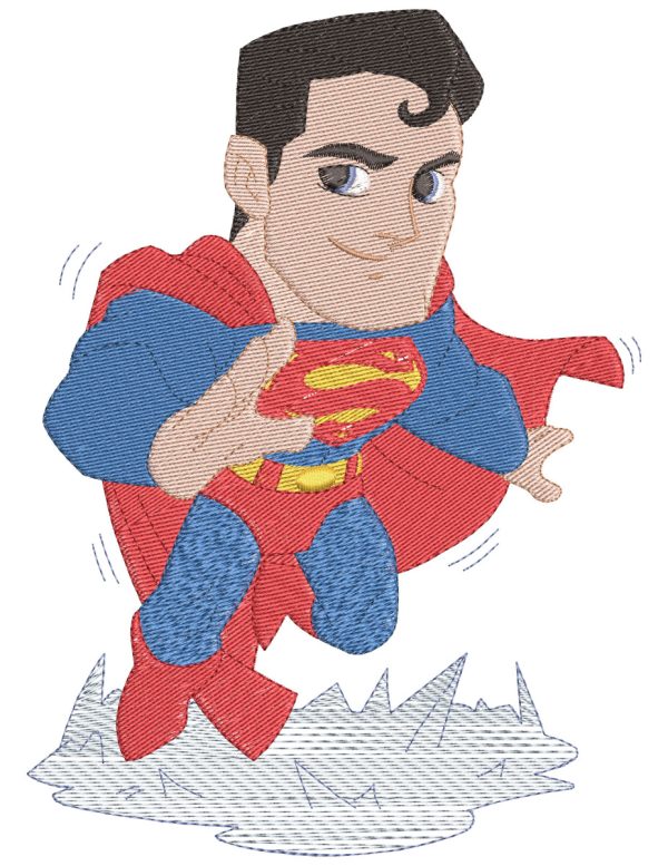 Embroidery Pattern Superman Chibi Leaps