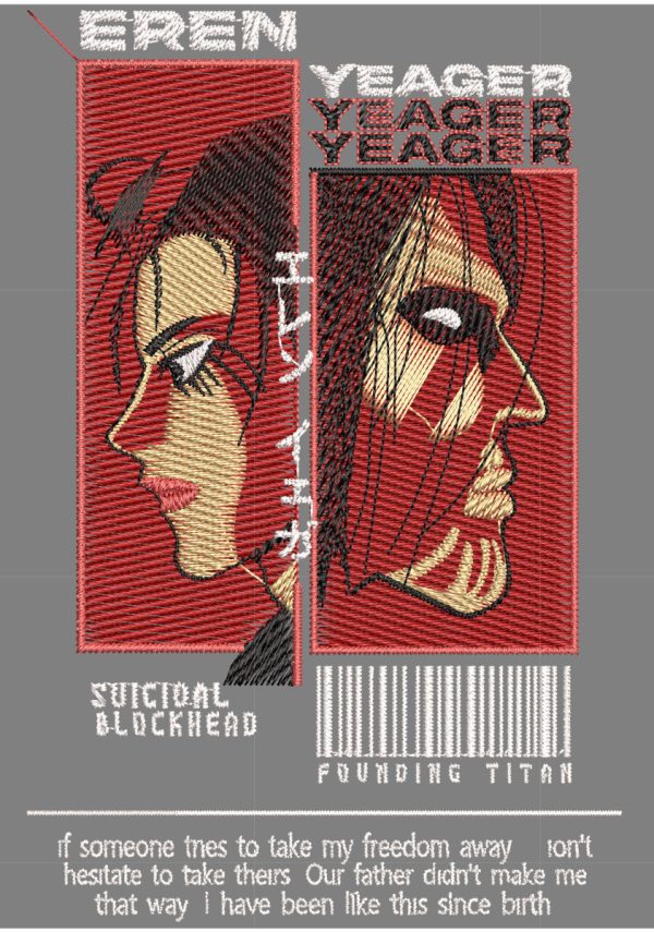 Anime Embroidery Pattern Eren Yeager Sides