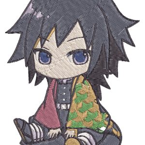 Demon Slayer Giyu Chibi Sits Anime Embroidery Pattern