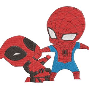 Embroidery Pattern Spiderman Deadpool Chibi Play