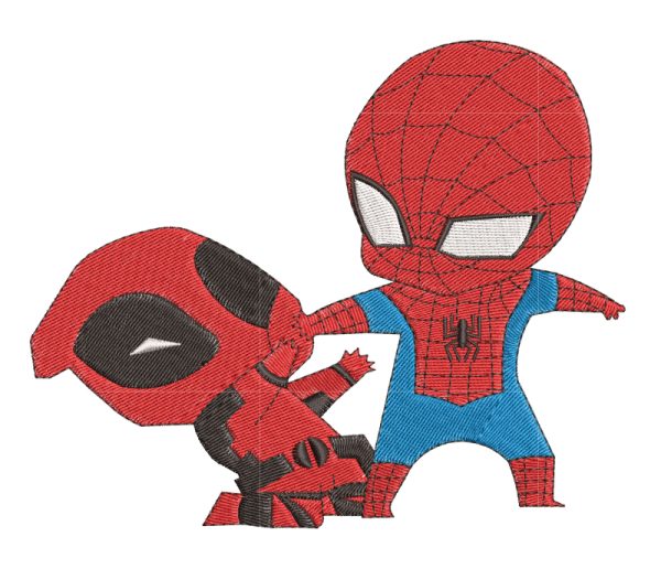 Embroidery Pattern Spiderman Deadpool Chibi Play